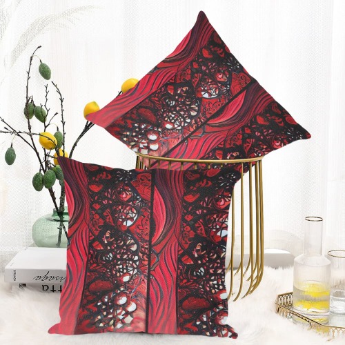 red and black intricate pattern 1 Linen Zippered Pillowcase 18"x18"(One Side&Pack of 2)