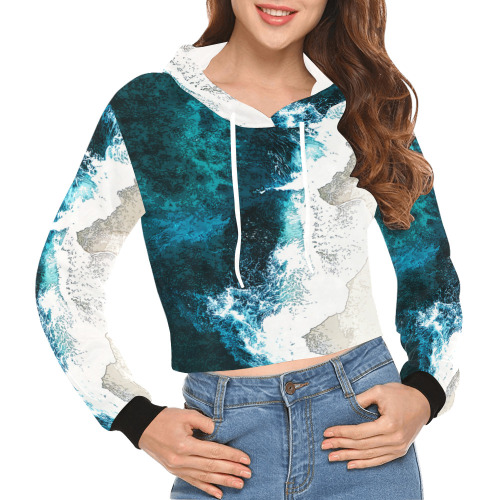 Ocean And Beach All Over Print Crop Hoodie for Women (Model H22)