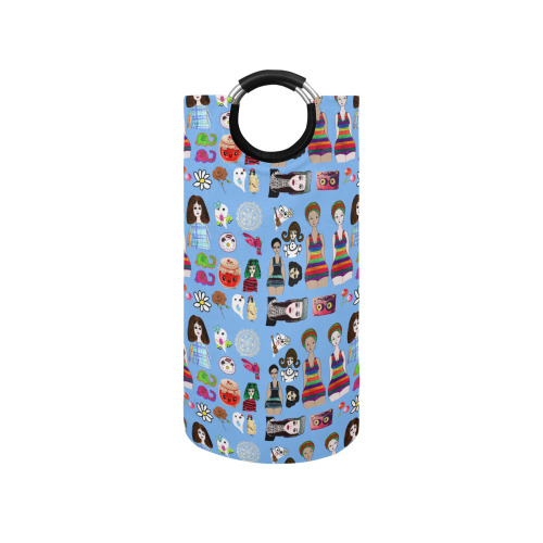 drawing collage blue Round Laundry Bag