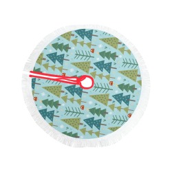 Vintage Winter Woods Thick Fringe Christmas Tree Skirt 36"x36"