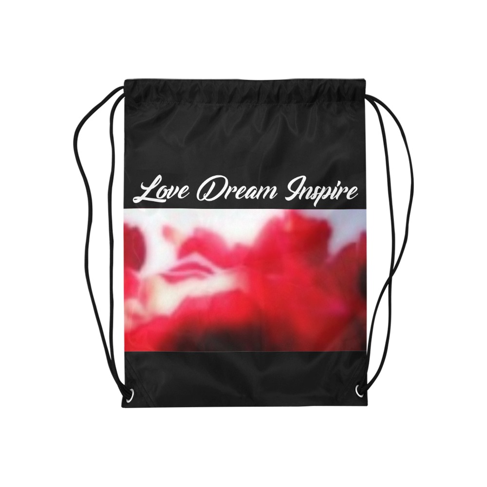 Black: Red Roses #LoveDreamInspireCo Medium Drawstring Bag Model 1604 (Twin Sides) 13.8"(W) * 18.1"(H)