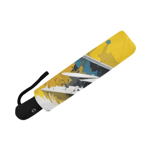 Fantasy sail boat. Yellow, turquoise, white, black Auto-Foldable Umbrella (Model U04)