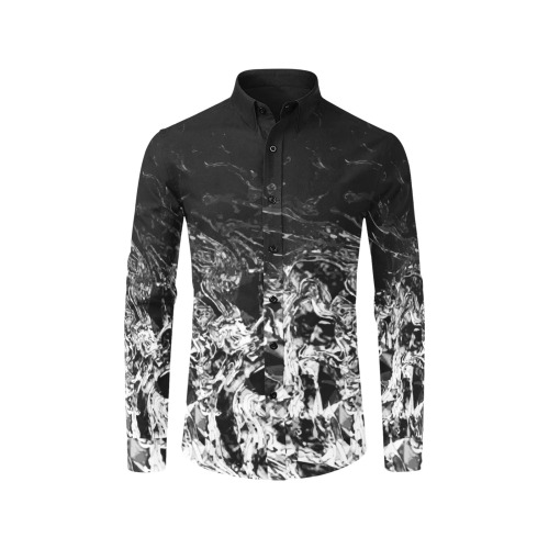 Winter Nite (black collar) - black white gray gradient geometric swirl Men's All Over Print Casual Dress Shirt (Model T61)