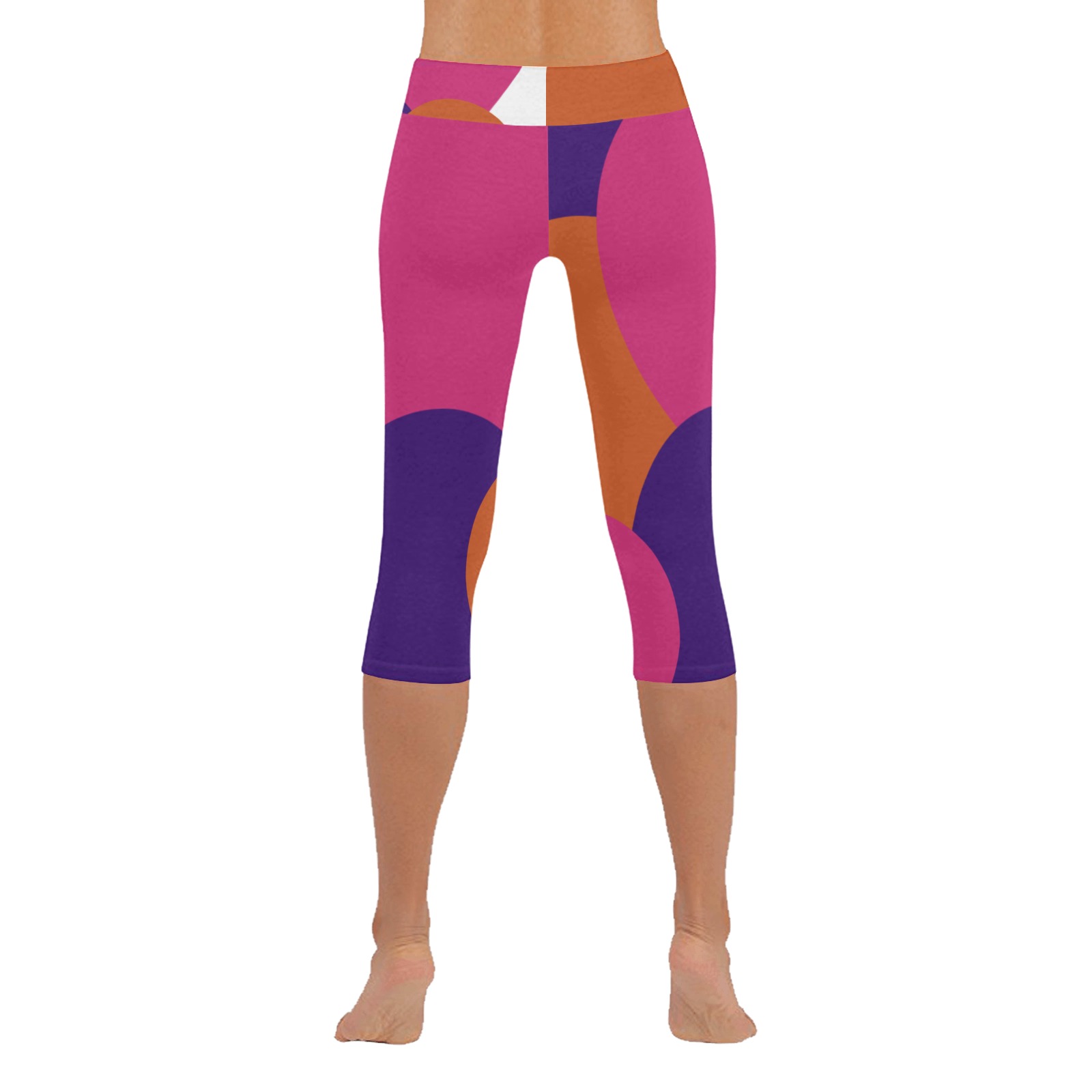 Orange, Purple and Hot Pink Polka Dots Women's Low Rise Capri Leggings (Invisible Stitch) (Model L08)