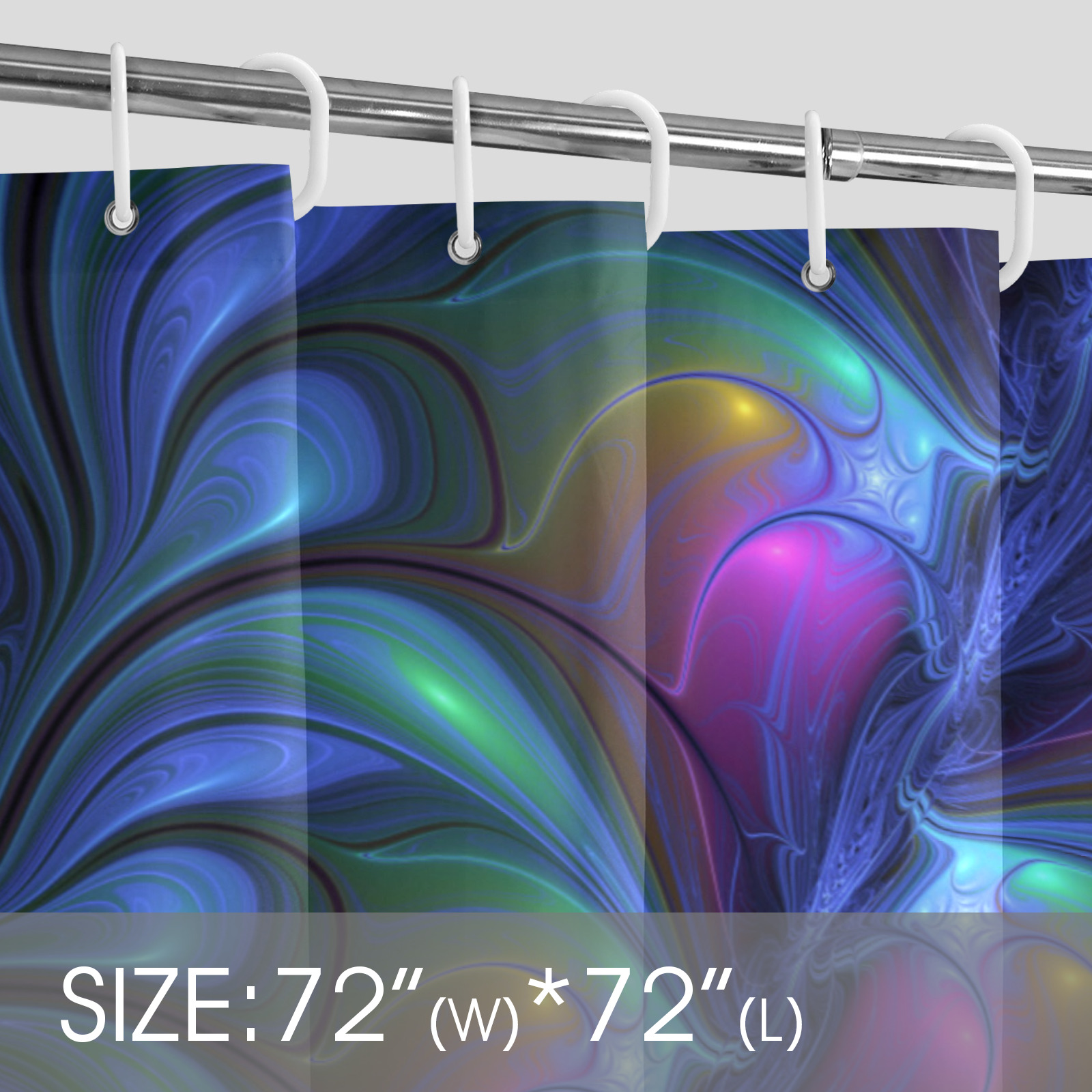 Colorful Luminous Abstract Blue Pink Green Fractal Shower Curtain 72" x 72"