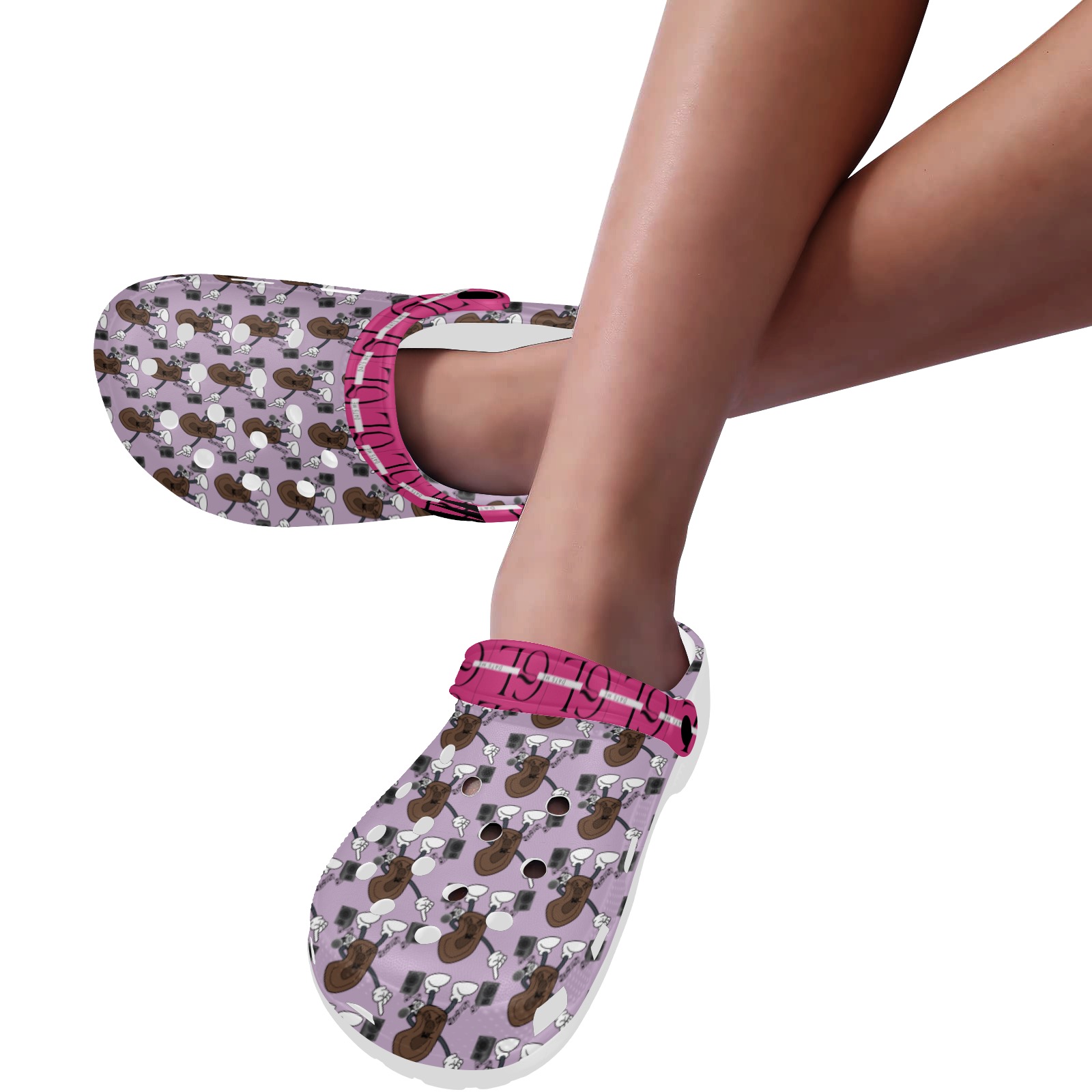 lg Purp & Pink Custom Print Foam Clogs for Adults