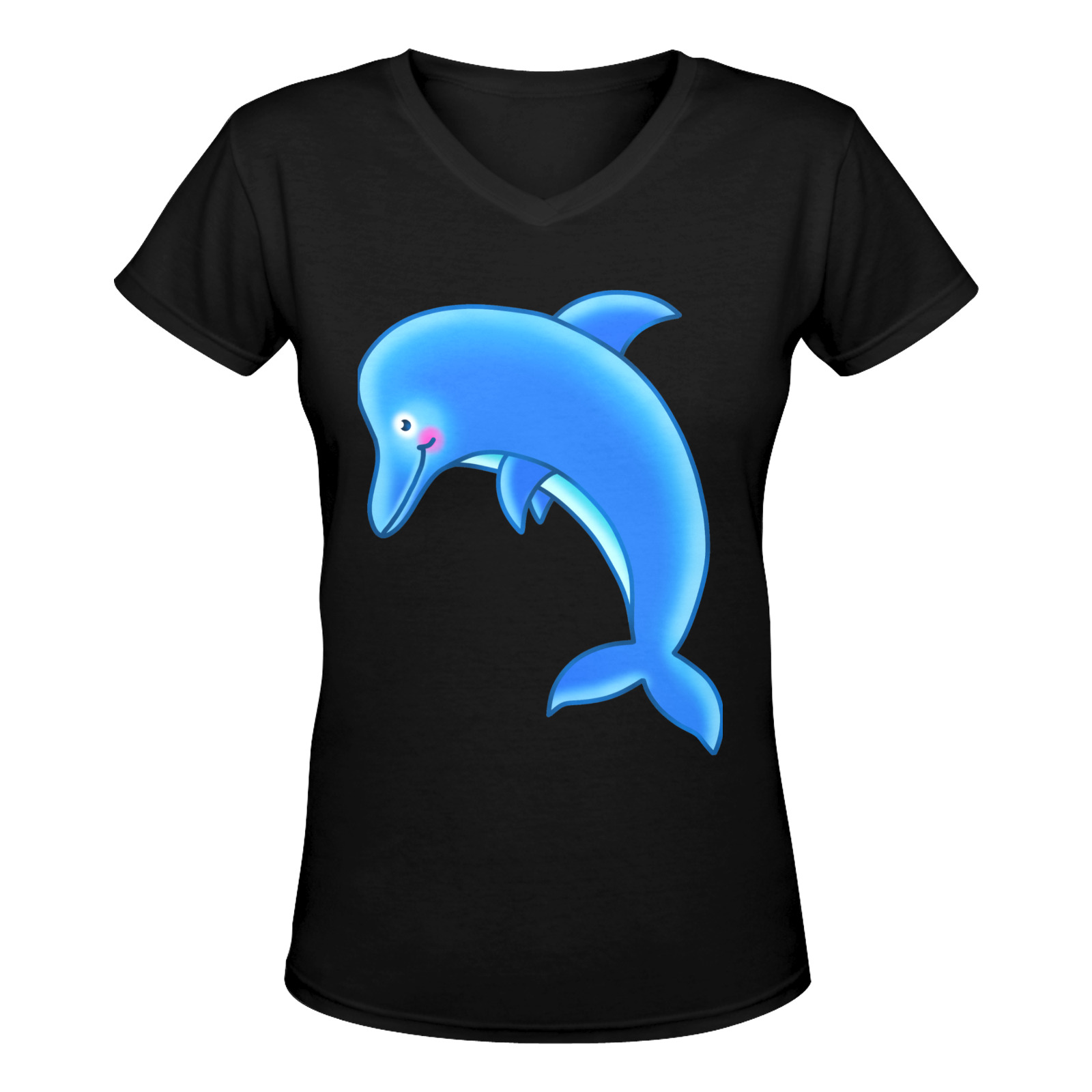 Blue Dolphin Sealife Cartoon Women's Deep V-neck T-shirt (Model T19)