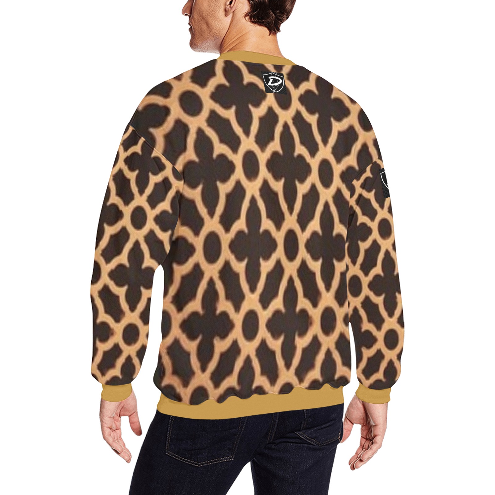 DIONIO Clothing - Badge & Brown  Cross Sweatshirt All Over Print Crewneck Sweatshirt for Men (Model H18)