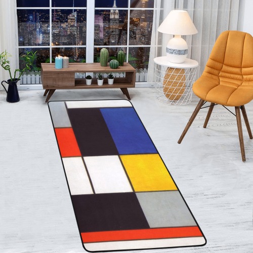 Composition A by Piet Mondrian Area Rug with Black Binding  7'x3'3''