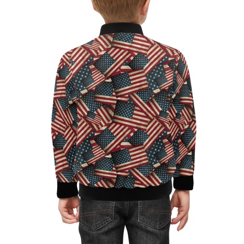 Patriotic USA American Flag Art Kids' Bomber Jacket with Pockets (Model H40)