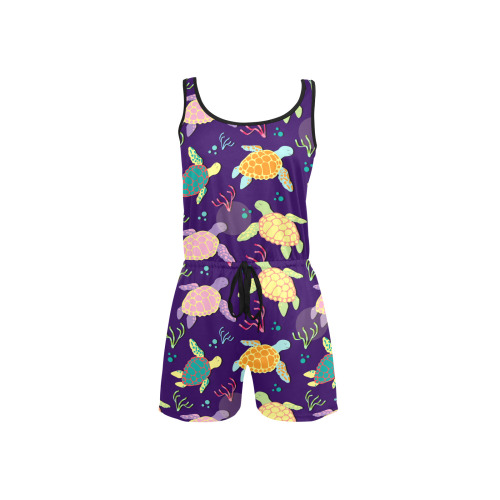 TURTLE PATTERN All Over Print Short Jumpsuit
