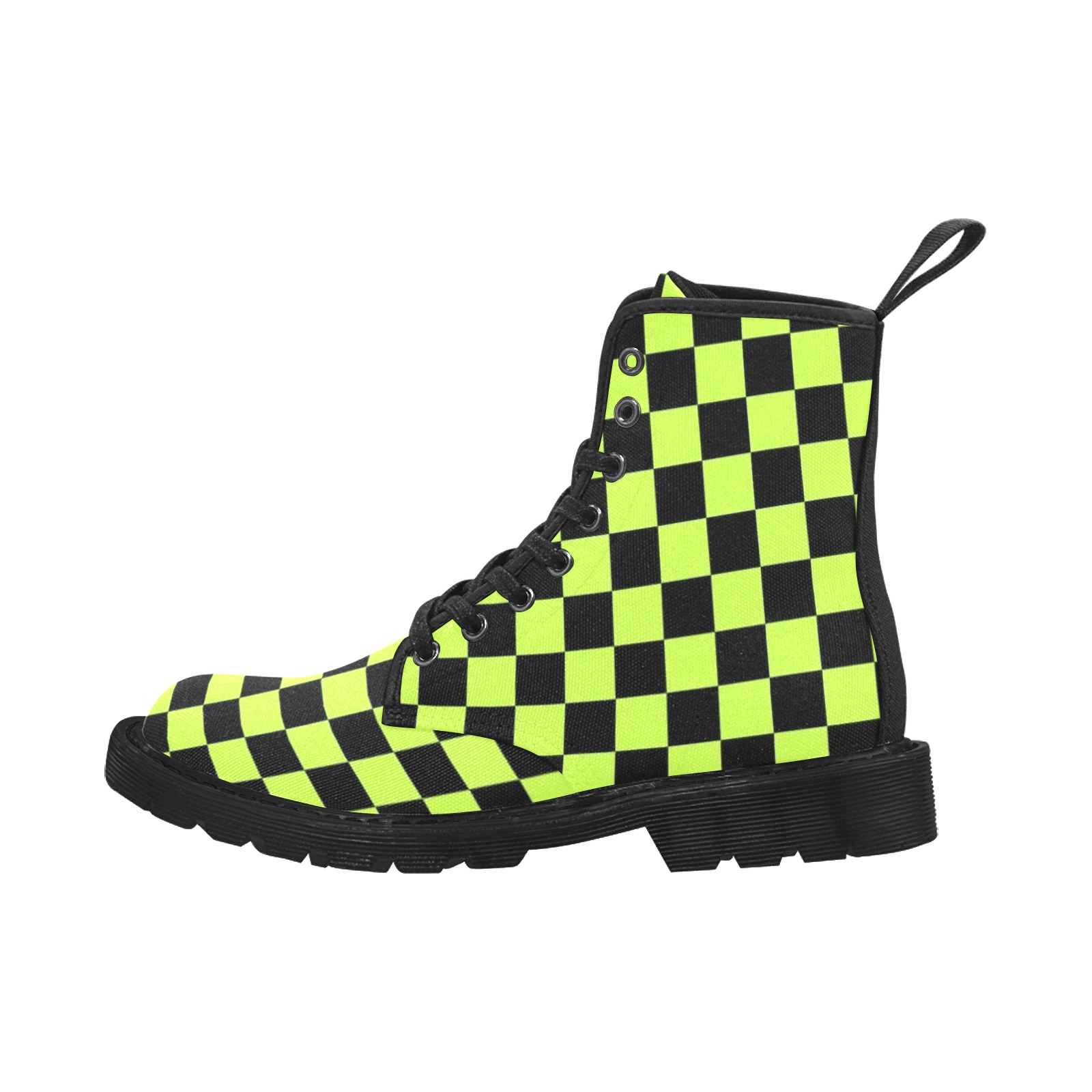 Lime Green and Black Squares Martin Boots for Men (Black) (Model 1203H)