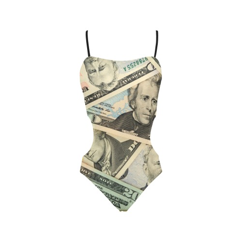 US PAPER CURRENCY Spaghetti Strap Cut Out Sides Swimsuit (Model S28)
