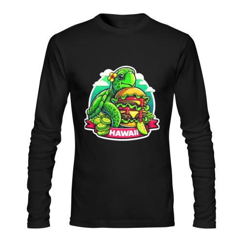 GREEN SEA TURTLE EATING BURGER 2 Sunny Men's T-shirt (long-sleeve) (Model T08)