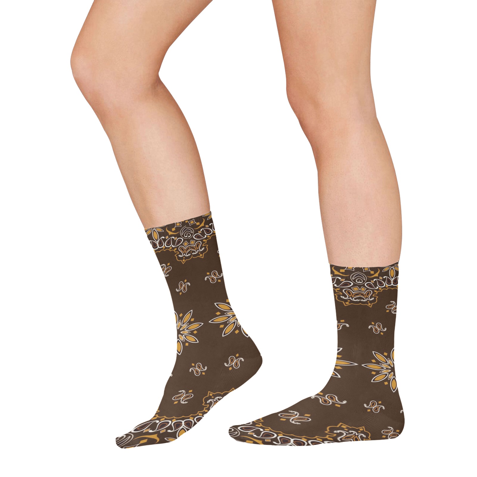 Brown Bandanna Pattern All Over Print Socks for Women
