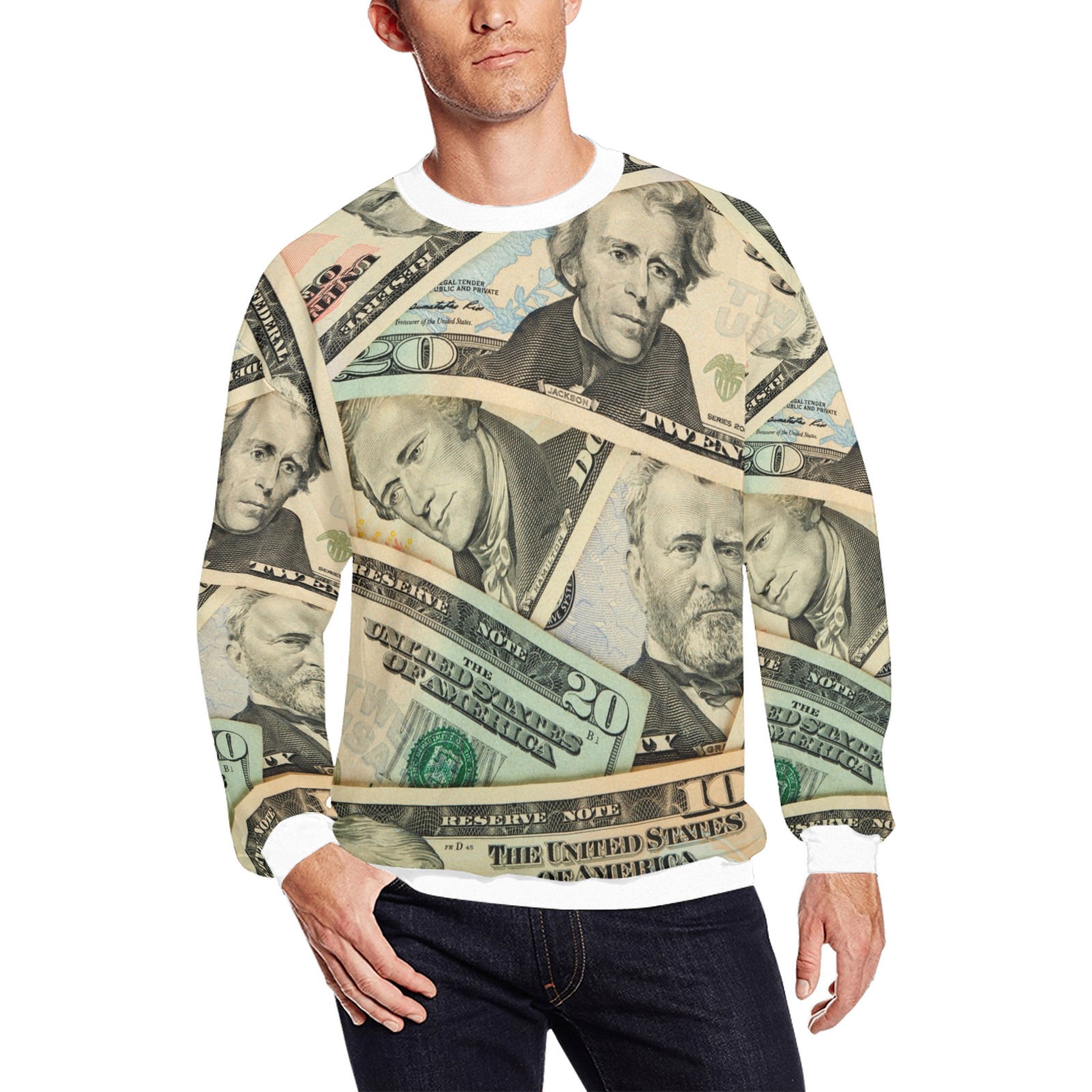 US PAPER CURRENCY All Over Print Crewneck Sweatshirt for Men (Model H18)