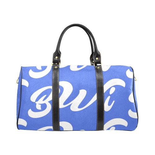 BWi Travel Bag: Royal Blue w/White Font (Black Leather Straps) New Waterproof Travel Bag/Large (Model 1639)