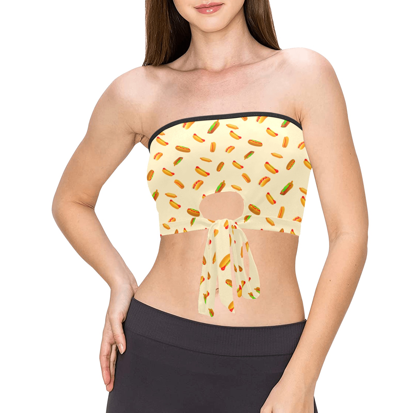 Hot Dogs on Yellow Women's Tie Bandeau Top (Model T66)