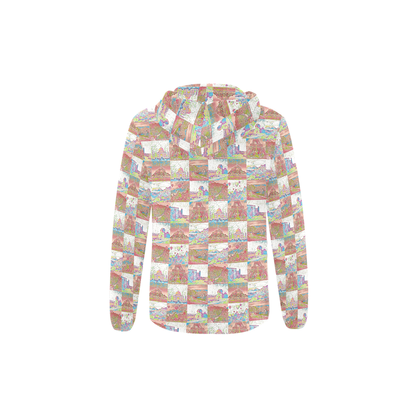 Big Pink and White World travel Collage Pattern All Over Print Full Zip Hoodie for Kid (Model H14)