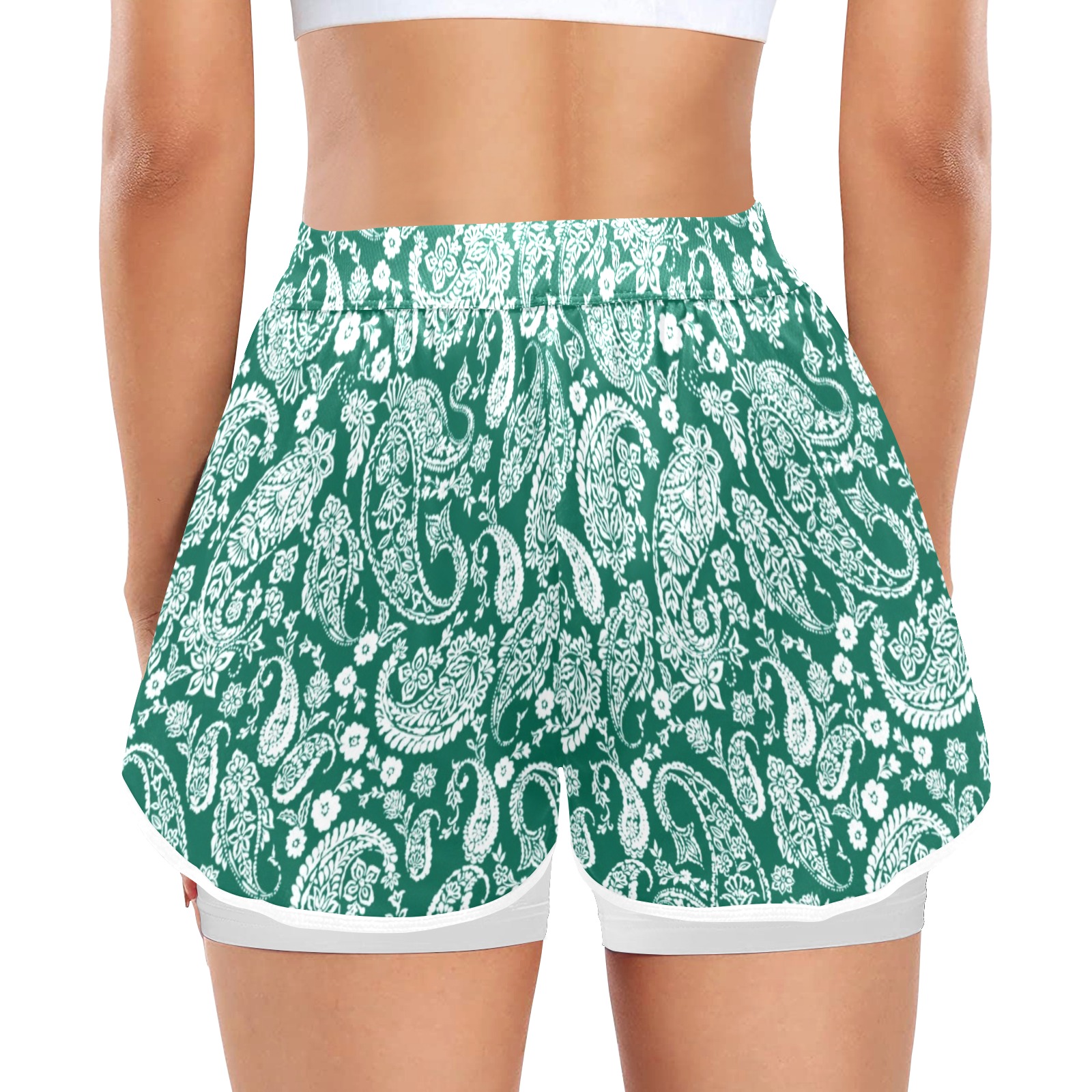 Monochromatic garden paisley 23B Women's Sports Shorts with Compression Liner (Model L63)
