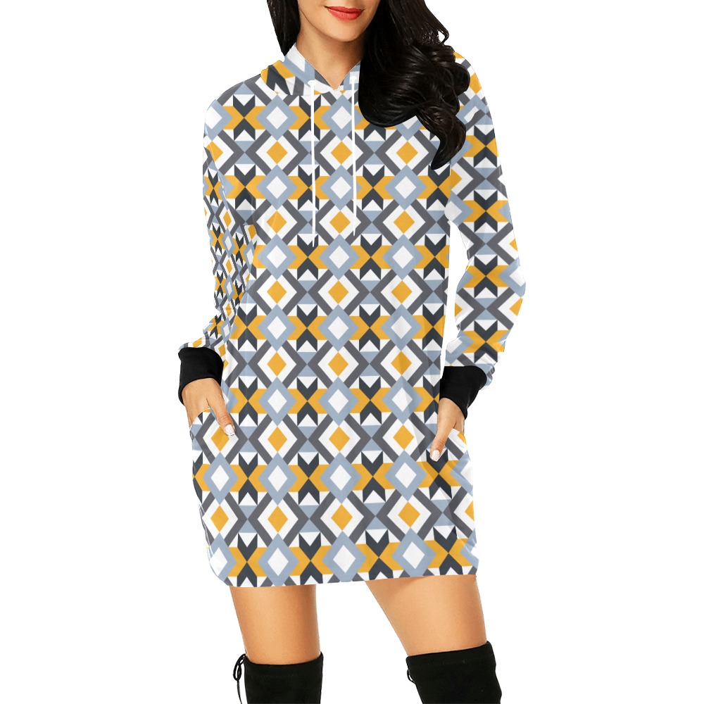 Retro Angles Abstract Geometric Pattern All Over Print Hoodie Mini Dress (Model H27)