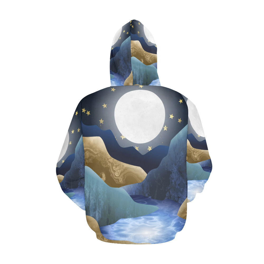 Moonlight Mountain Valley Stream All Over Print Hoodie for Men (USA Size) (Model H13)