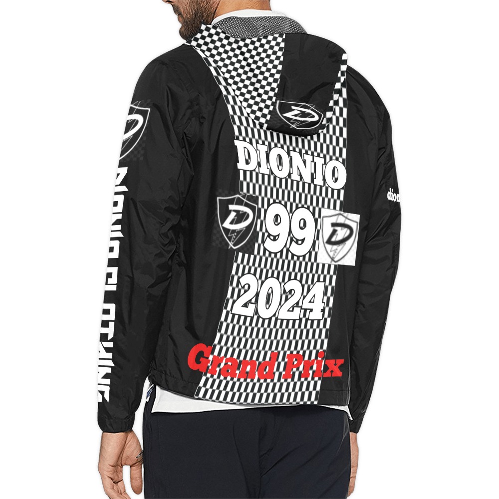 DIONIO Clothing - Checkered Race Windbreaker Jacket #99 (Black D-Shield Logo) Unisex All Over Print Windbreaker (Model H23)