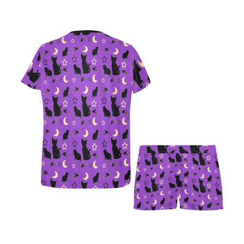 Cats and Witch Hats Women's Short Pajama Set