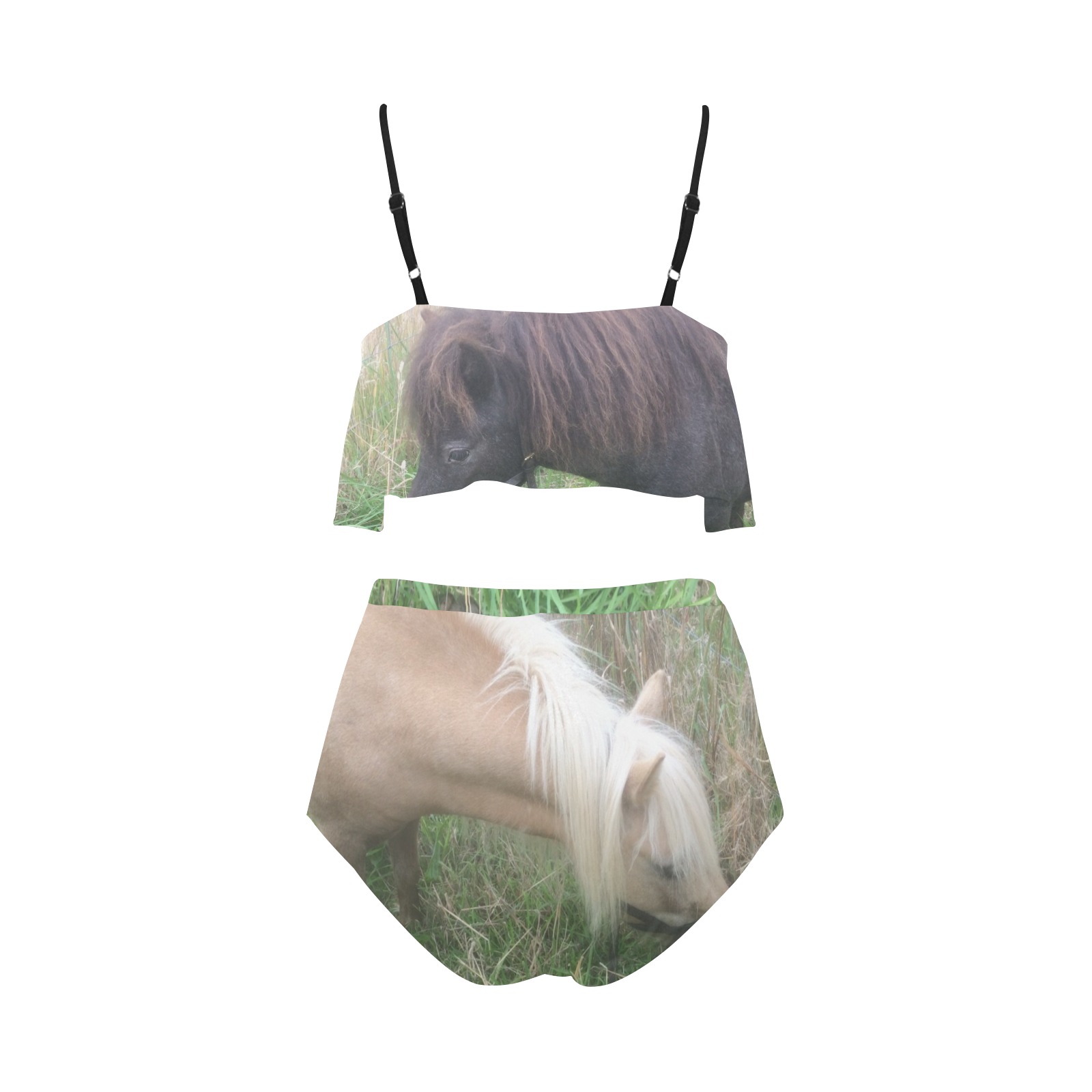 Ponies Chocolate and Meringue High Waisted Ruffle Bikini Set (Model S13)