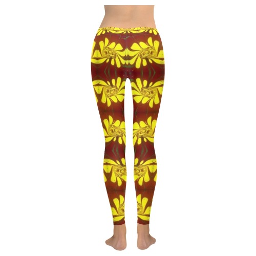 Yellow Flowers Women's Low Rise Leggings (Invisible Stitch) (Model L05)