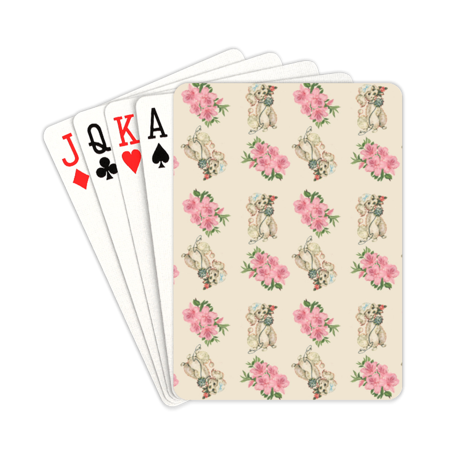 retro dog floral pattern ecru Playing Cards 2.5"x3.5"