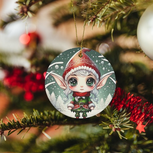 Christmas Elf 3 inch Round Ceramic Ornament