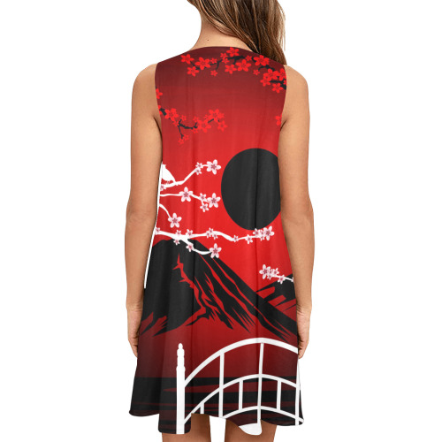 Red Blossom Sleeveless A-Line Pocket Dress (Model D57)