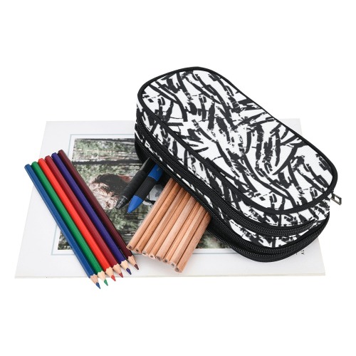 Brush Stroke Black and White Pencil Pouch/Large (Model 1680)