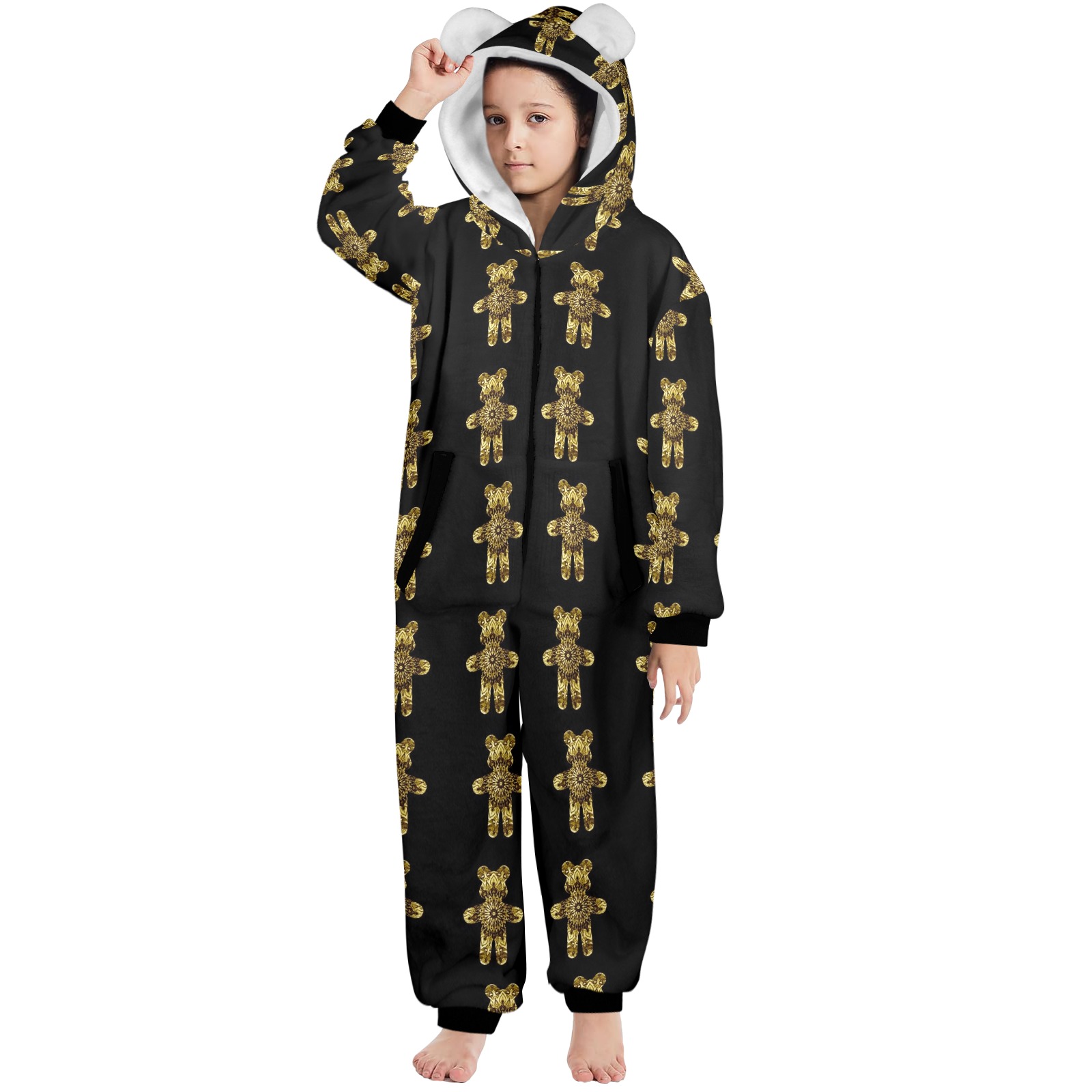 nounours 1h One-Piece Zip Up Hooded Pajamas for Big Kids
