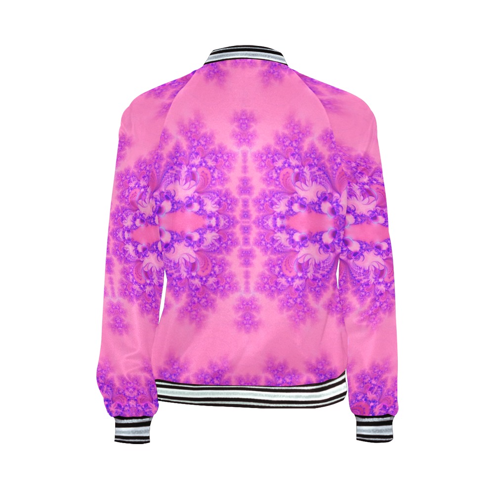 Purple and Pink Hydrangeas Frost Fractal All Over Print Bomber Jacket for Women (Model H21)