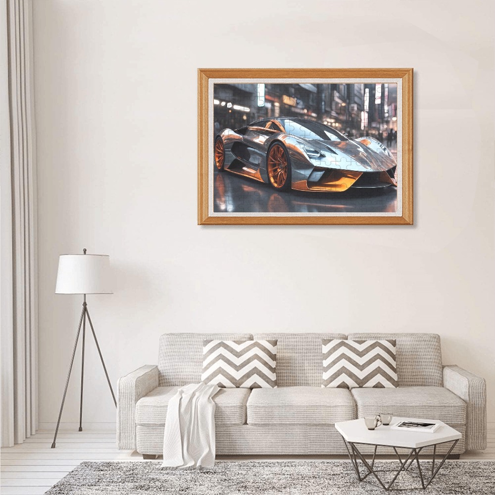 Chrome Supercar in Tokyo by AI 300-Piece Wooden Photo Puzzles