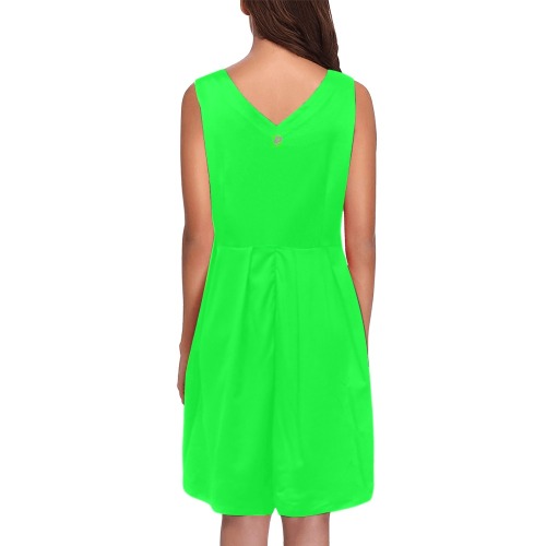 DIONIO Clothing - Ladies' Neon Green Chryseis Sleeveless Pleated Dress Chryseis Sleeveless Pleated Dress(Model D07)
