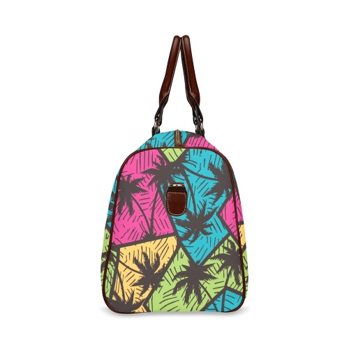 Abstract colorful geometry seamless pattern with palm trees. Travel bag Waterproof Travel Bag/Large (Model 1639)