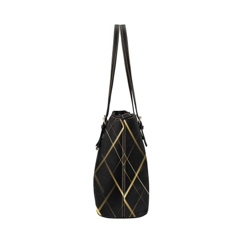 Black Leather Tote With Gold Stripes Women's Purse Leather Tote Bag/Large (Model 1651)