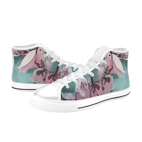 cherry blossom High Top Canvas Shoes for Kid (Model 017)
