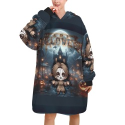 Blanket Hoodie Halloween Party - Cute and Scary Skeleton Design Blanket Hoodie for Women (Model H67)