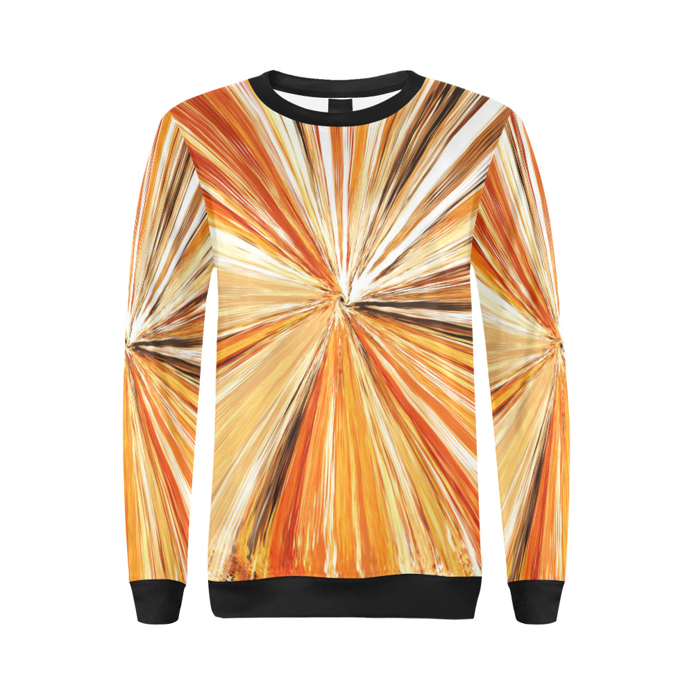 Abstract radial background with shiny beams in orange,yellow,white,black colors_544080397.jpg All Over Print Crewneck Sweatshirt for Women (Model H18)