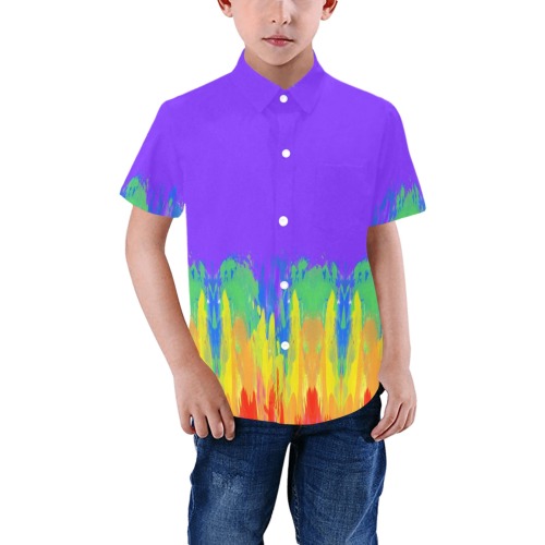 Abstract Paint Flames Purple Boys' All Over Print Short Sleeve Shirt (Model T59)