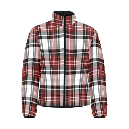 Red Black Plaid Men's Stand Collar Padded Jacket (Model H41)
