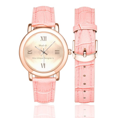 Goldish Pink Women's Rose Gold Leather Strap Watch(Model 201)