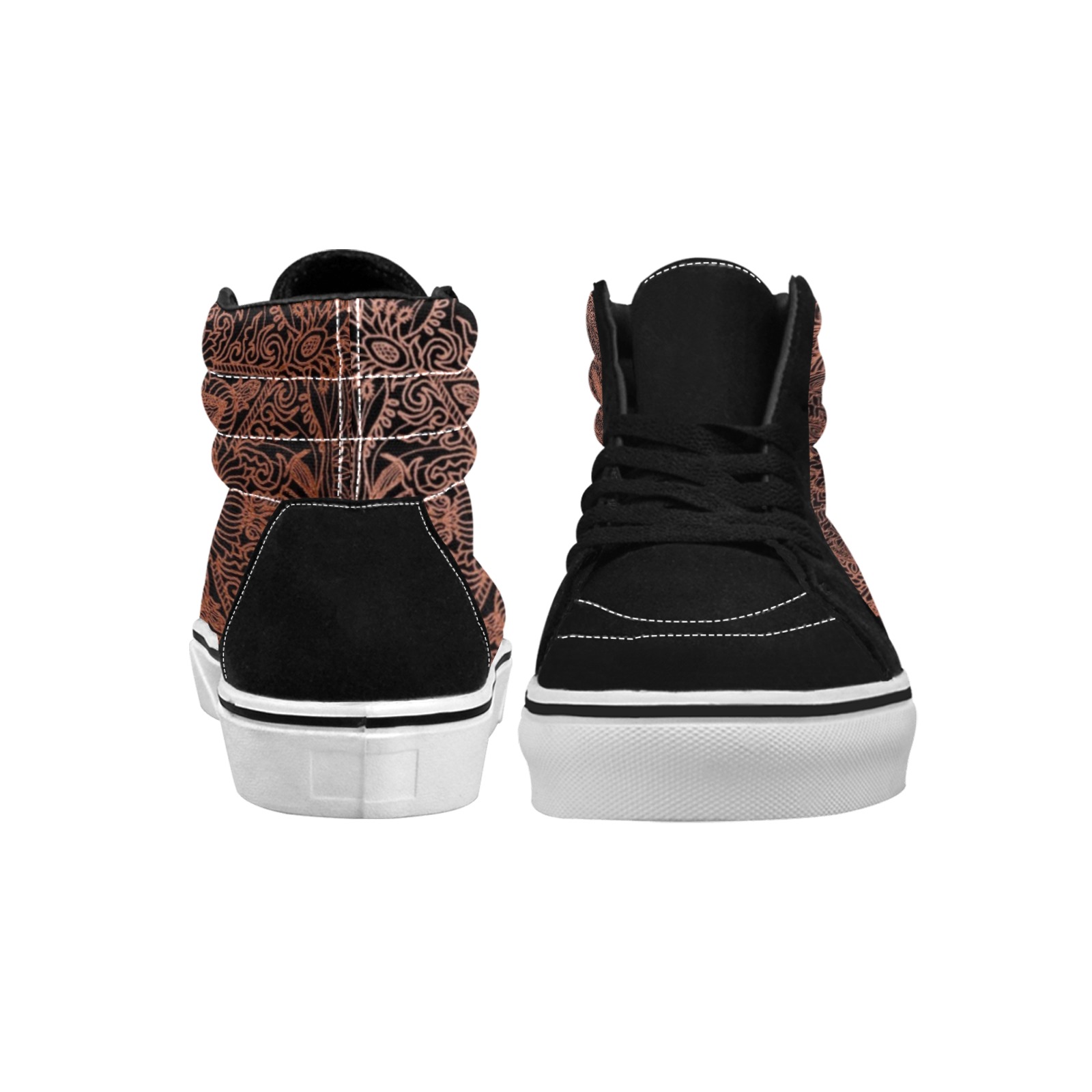 Mandala tapestry-noir et cuivre Men's High Top Skateboarding Shoes (Model E001-1)