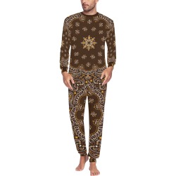 Brown Bandanna Paisley Pattern Men's All Over Print Pajama Set with Custom Cuff