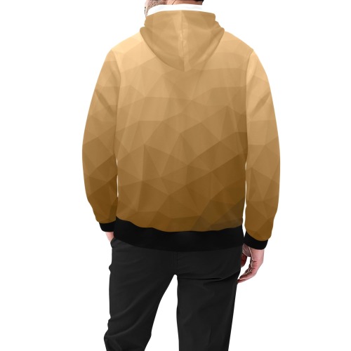 Brown gradient geometric mesh pattern High Neck Pullover Hoodie for Men (Model H24)
