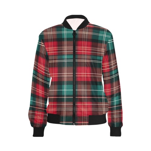 Red Country Plaid Pattern All Over Print Bomber Jacket for Women (Model H36)